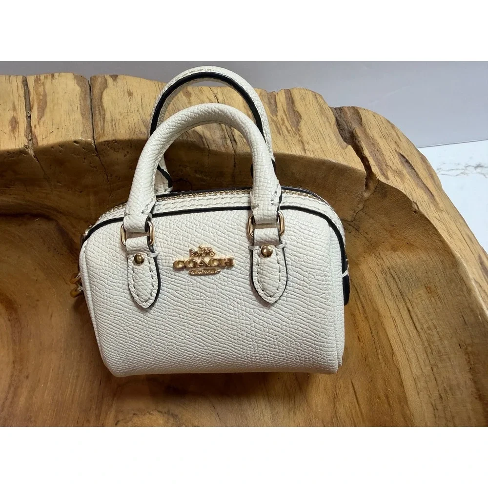 Coach Micro Rowan White Pebbled Leather Mini Satchel Bag Charm CU279 Gold